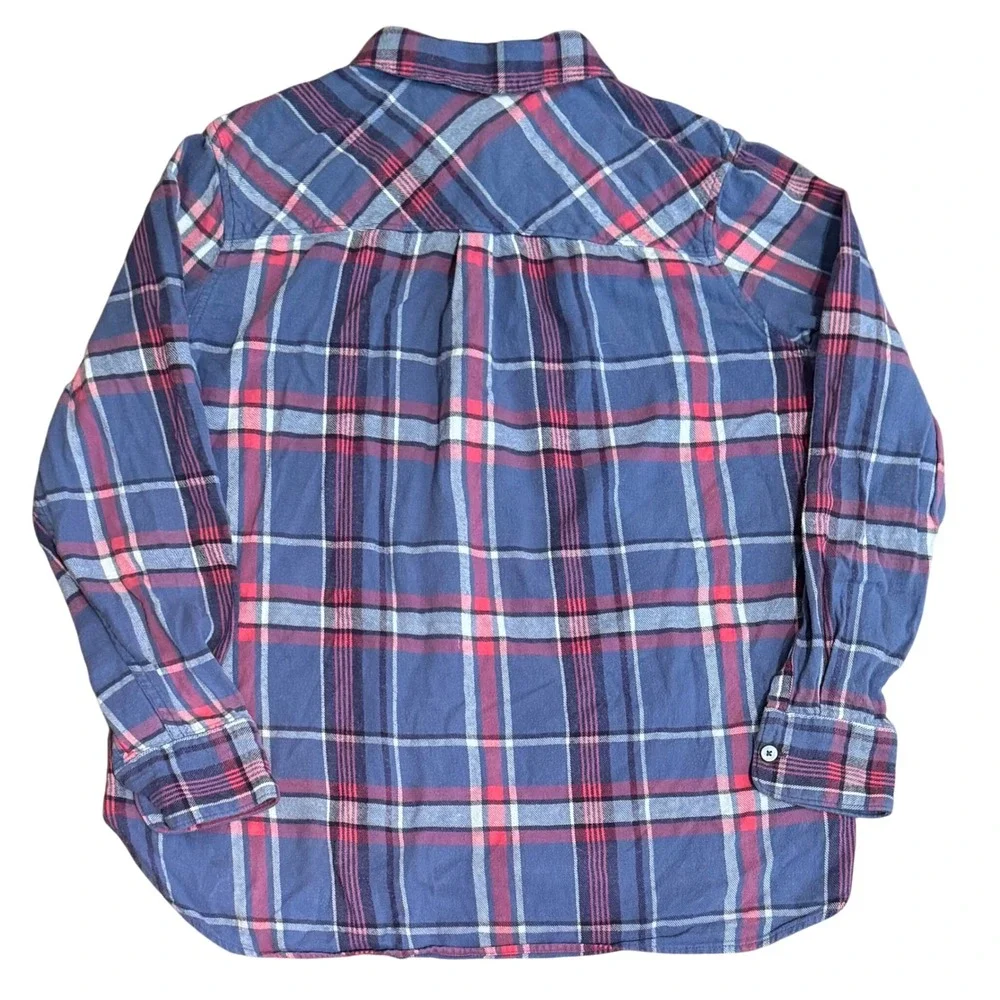 Woolrich Flannel Shirt Plaid Cotton Button Down Blue Pink Women's XL